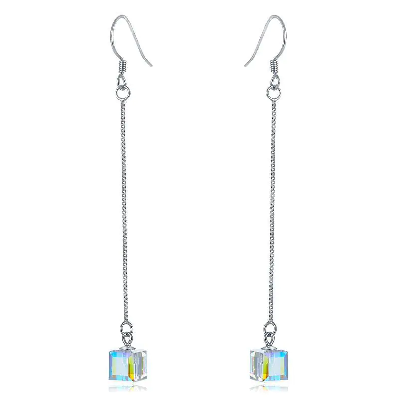 Dangle Drop Line Earrings AB Austrian Crystal - Image 4