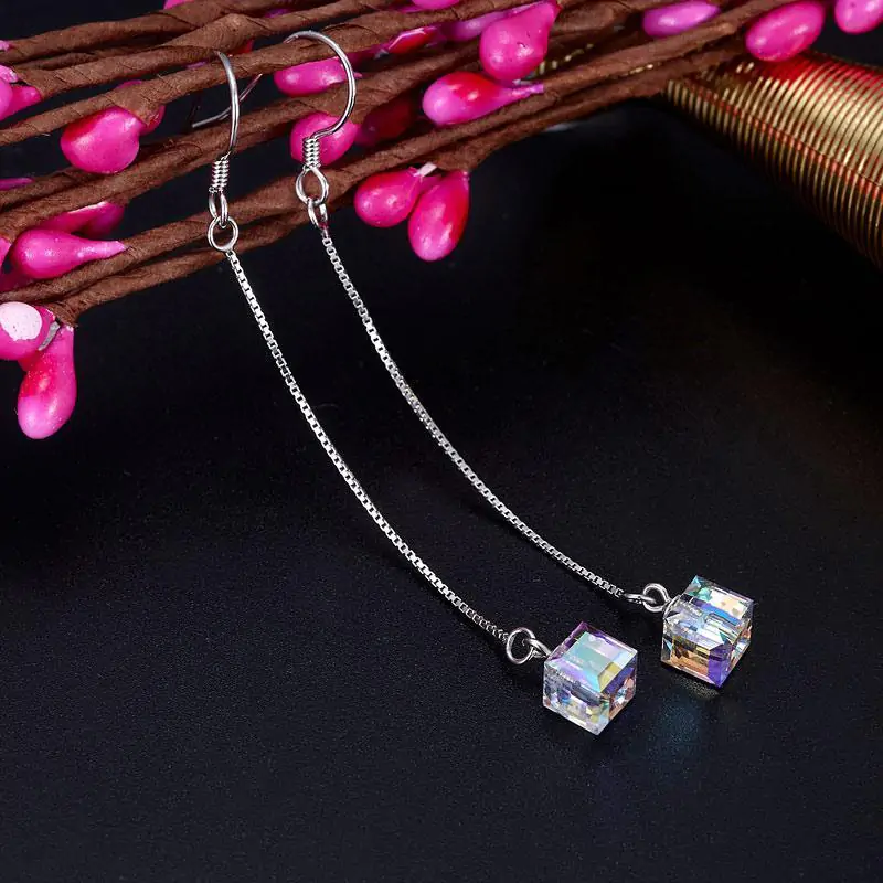 Dangle Drop Line Earrings AB Austrian Crystal - Image 2