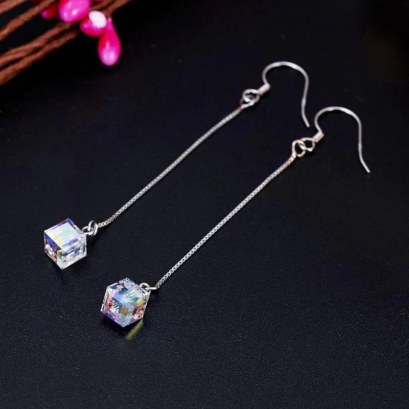 Dangle Drop Line Earrings AB Austrian Crystal - Image 5