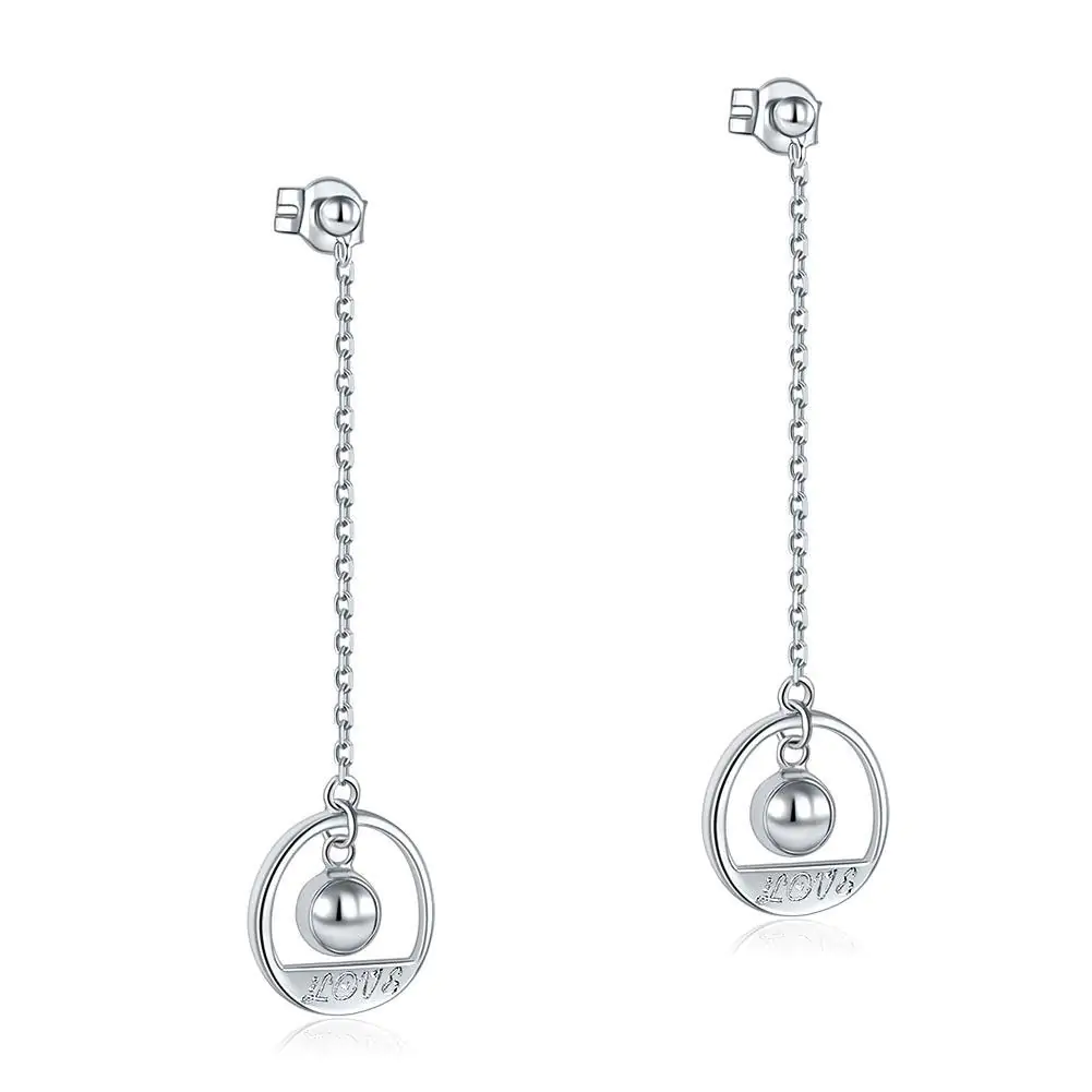 Solid 925 Sterling Silver Long Drop Dangle Love Earrings - Image 6