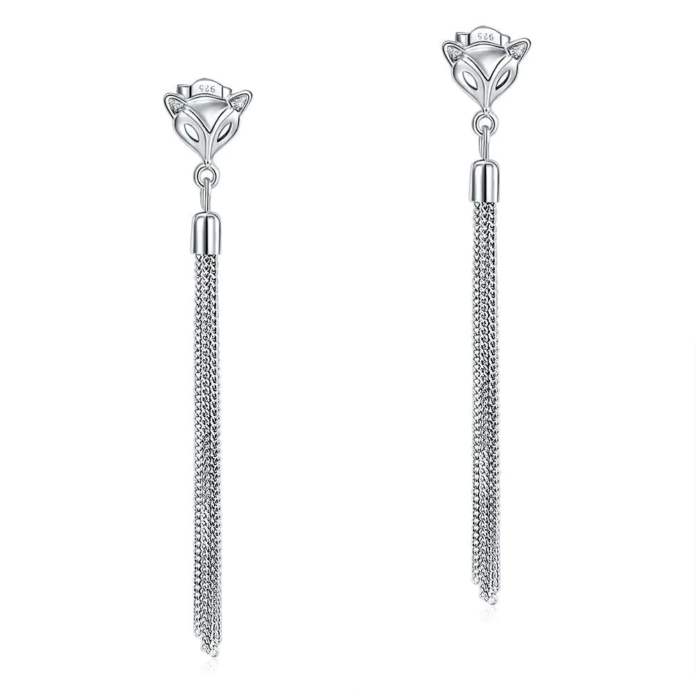 Sterling Silver Earrings Dangle Drop Fox - Image 4