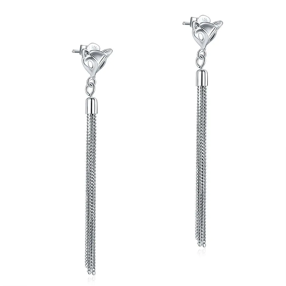 Sterling Silver Earrings Dangle Drop Fox - Image 5