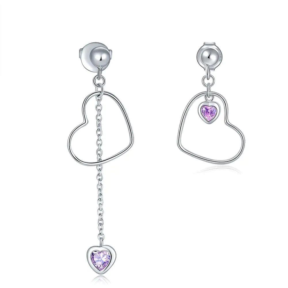 Dangle Drop Pink Heart Earrings - Image 5