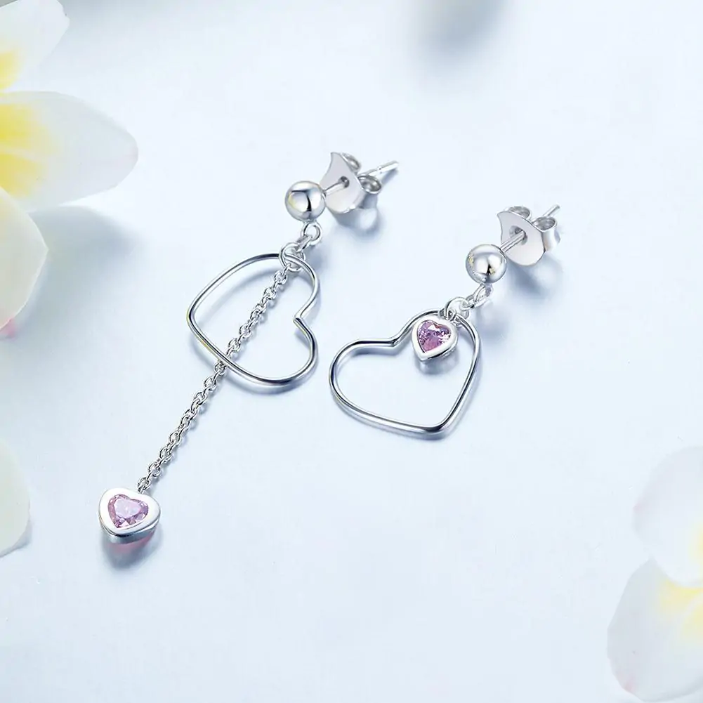 Dangle Drop Pink Heart Earrings - Image 2