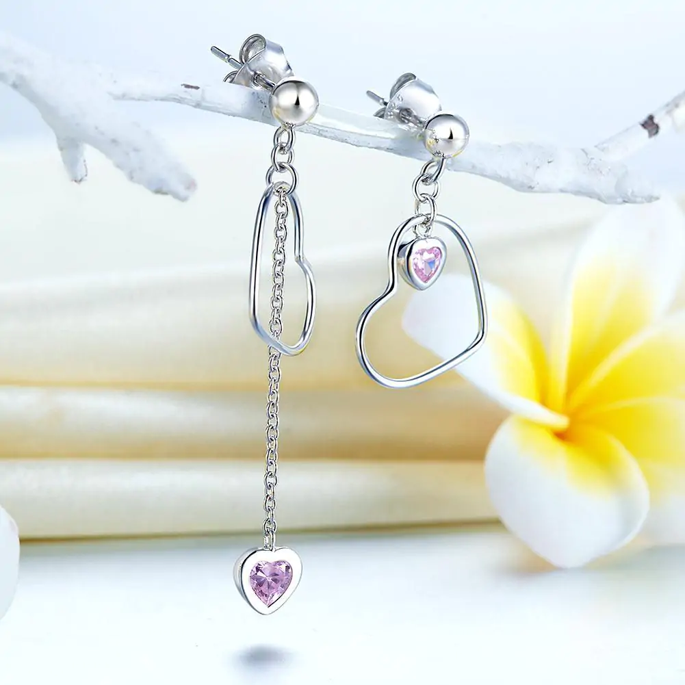 Dangle Drop Pink Heart Earrings - Image 6