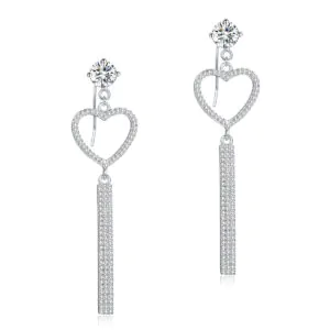 Dangle Heart Sterling Silver Earrings