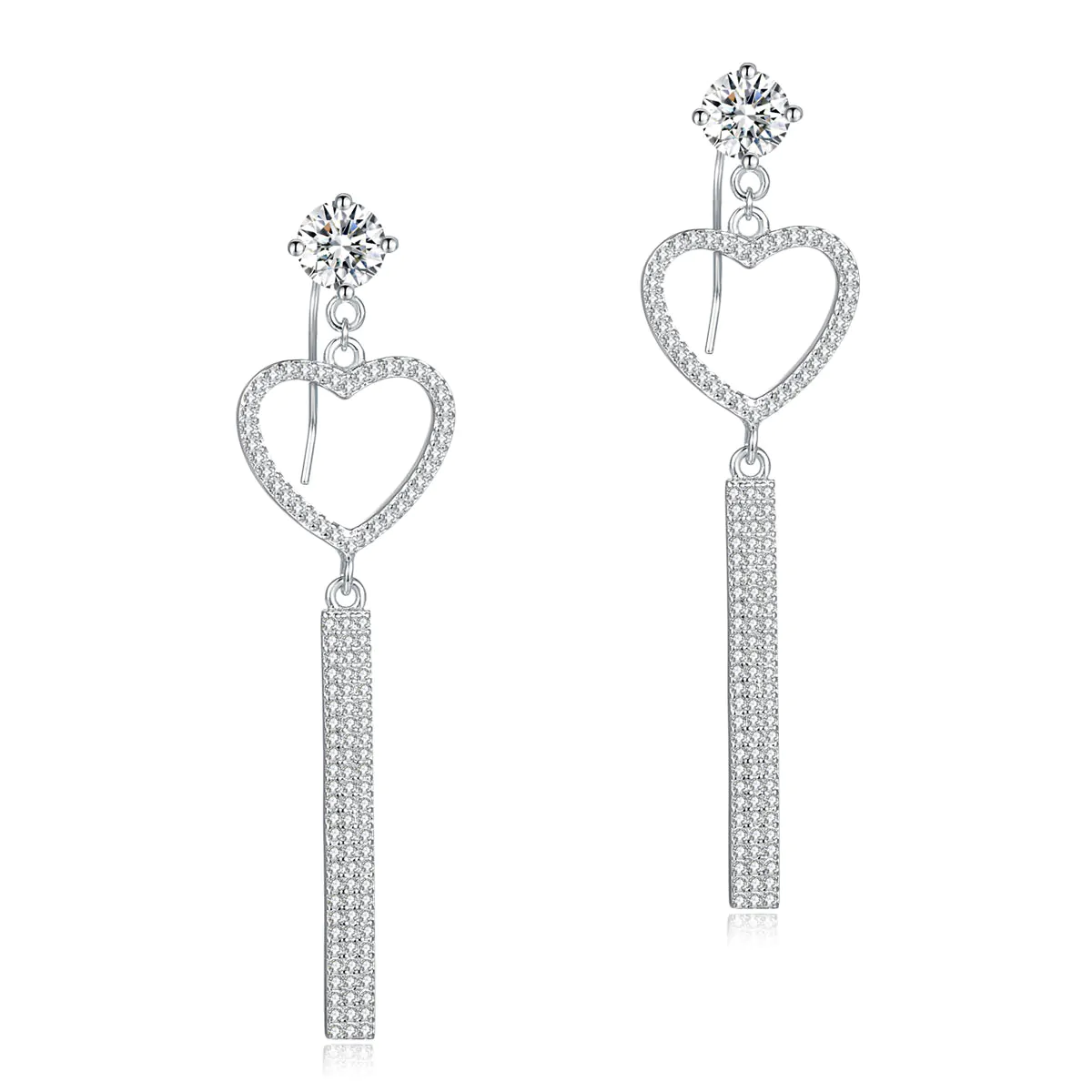Dangle Heart Sterling Silver Earrings