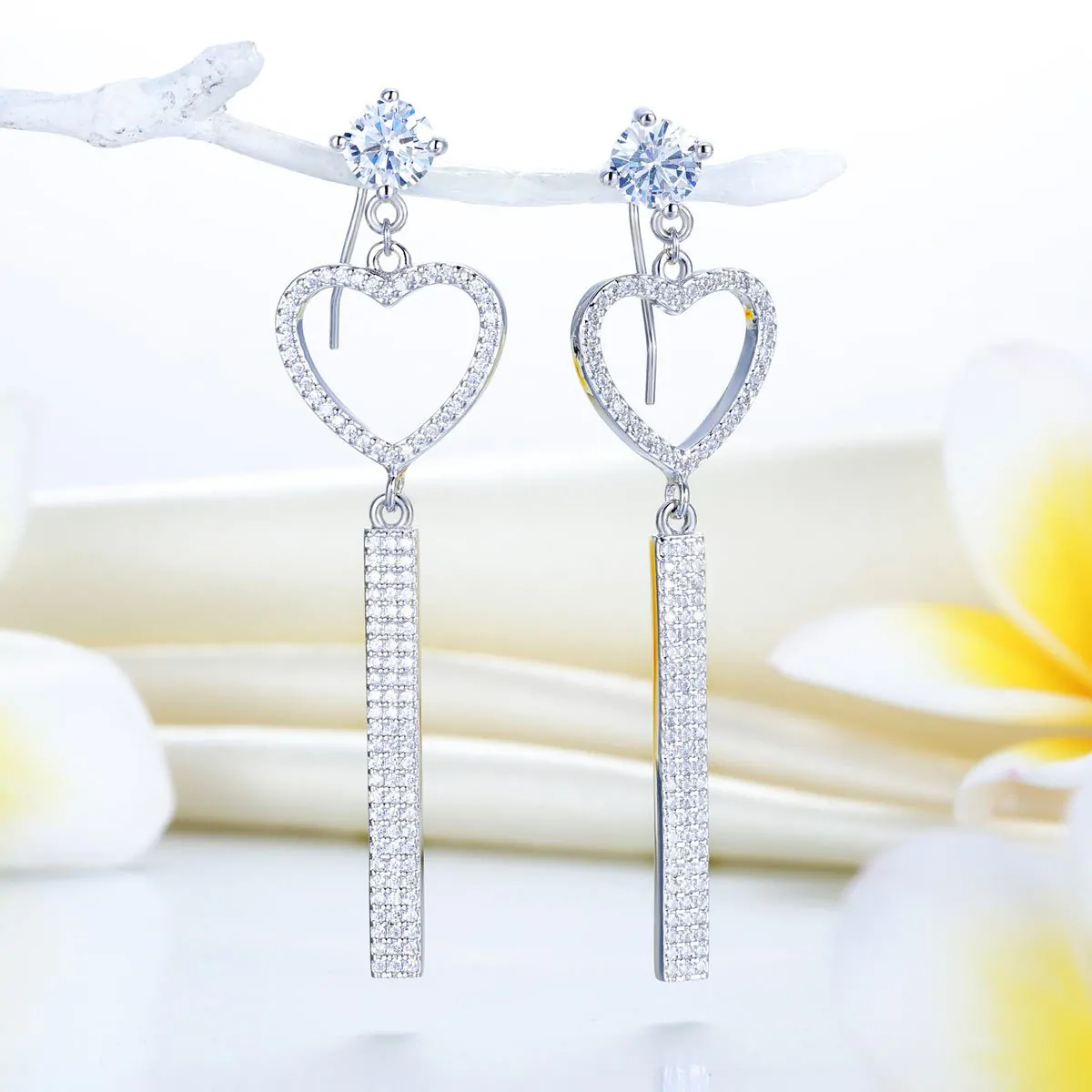 Dangle Heart Sterling Silver Earrings - Image 2