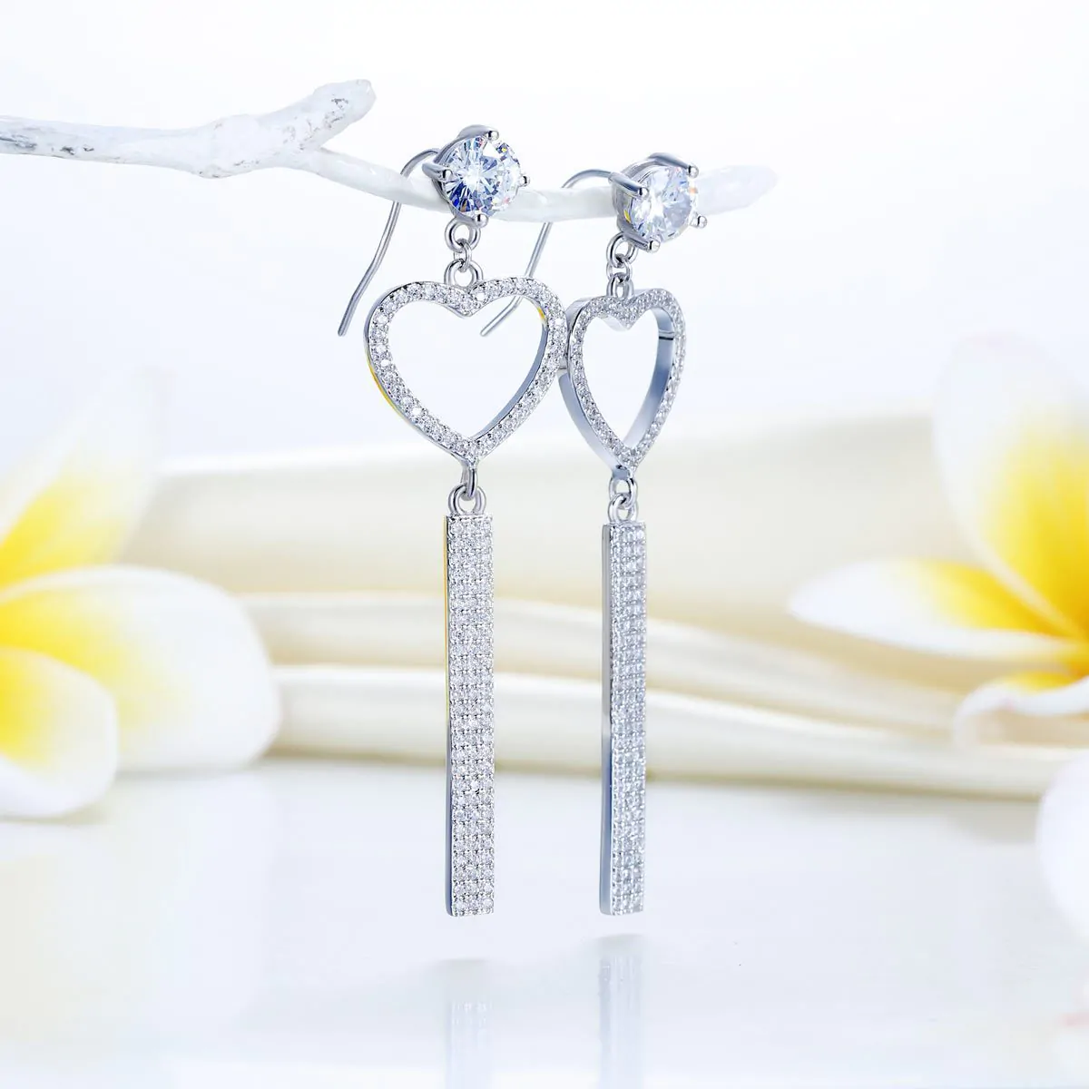 Dangle Heart Sterling Silver Earrings - Image 3
