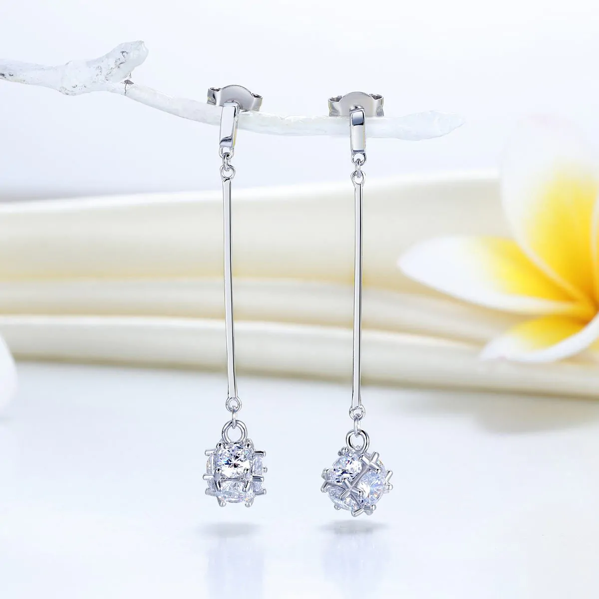 Dangle Cube Created Diamond Earrings - Image 3