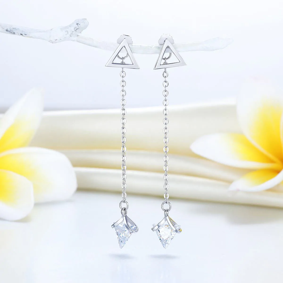 Sterling Silver Earrings Created Diamonds - Image 3