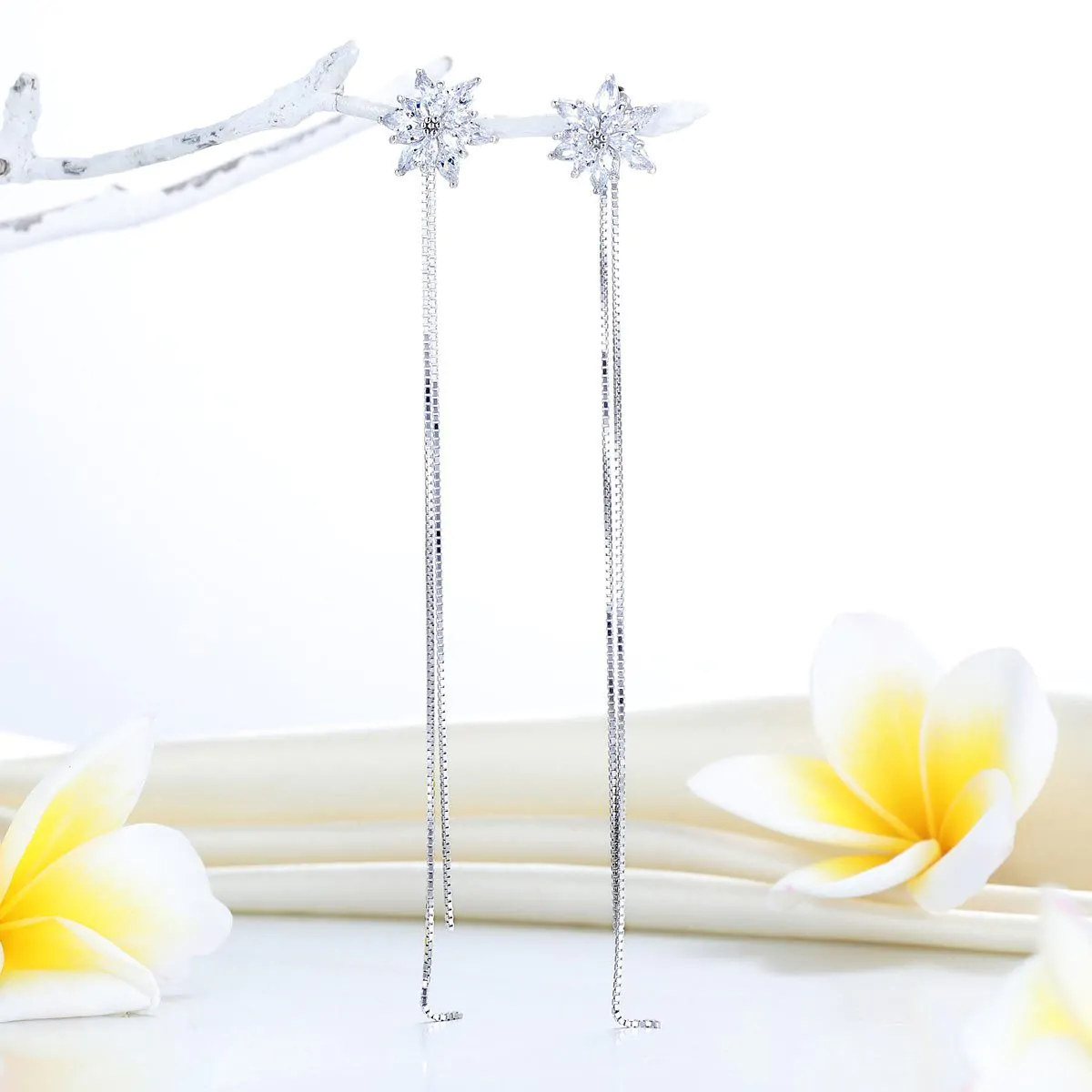 Sterling Silver Flowers Created Diamond Earrings - Image 3