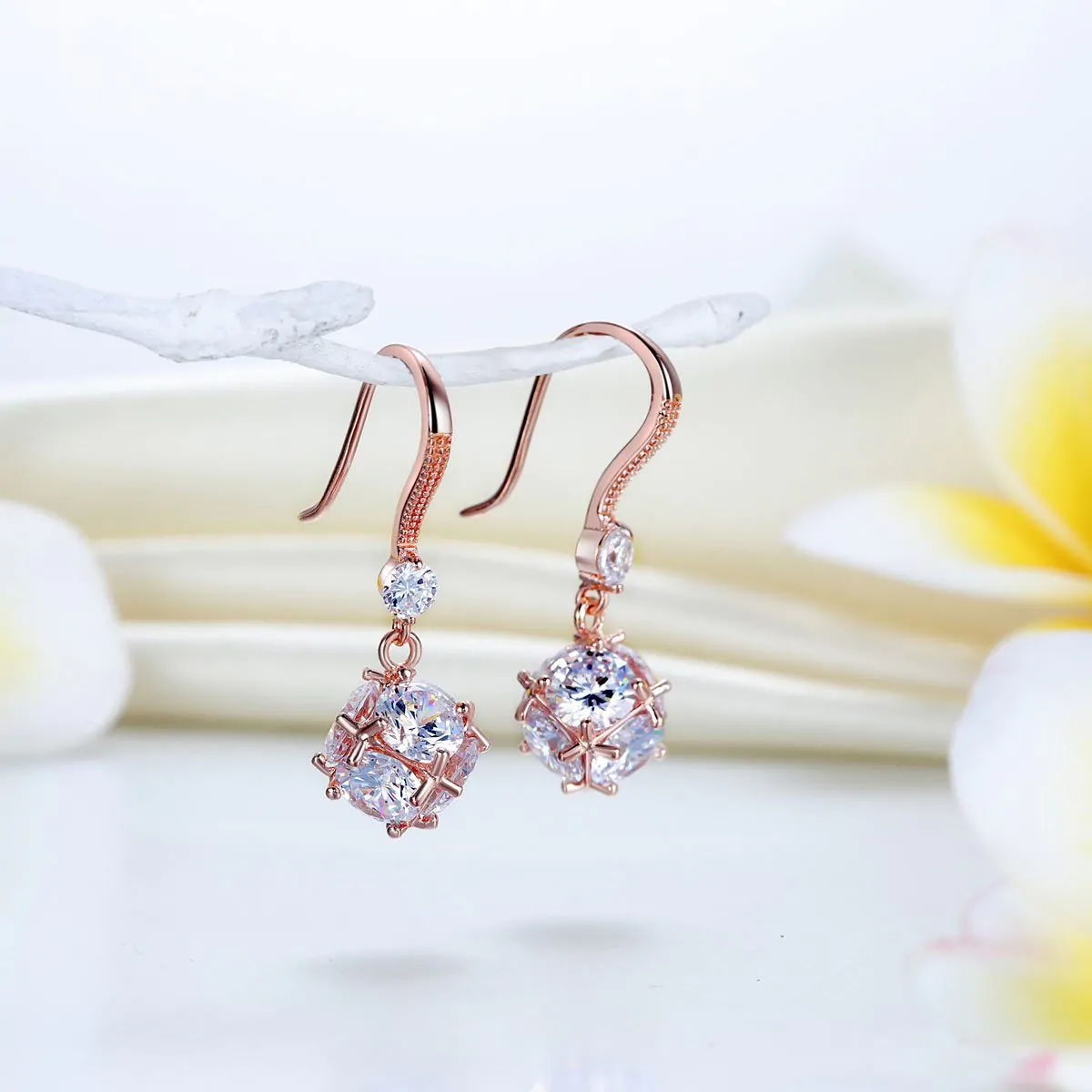 Rose Gold Plated Created Diamonds Earrings - Image 3