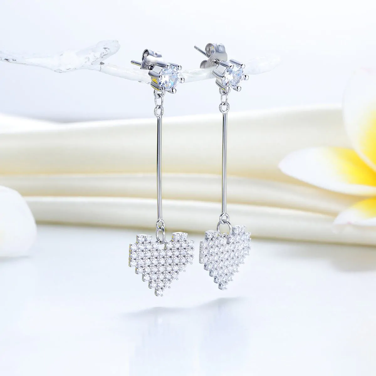 Dangle Heart Solid Sterling Silver Earrings - Image 3