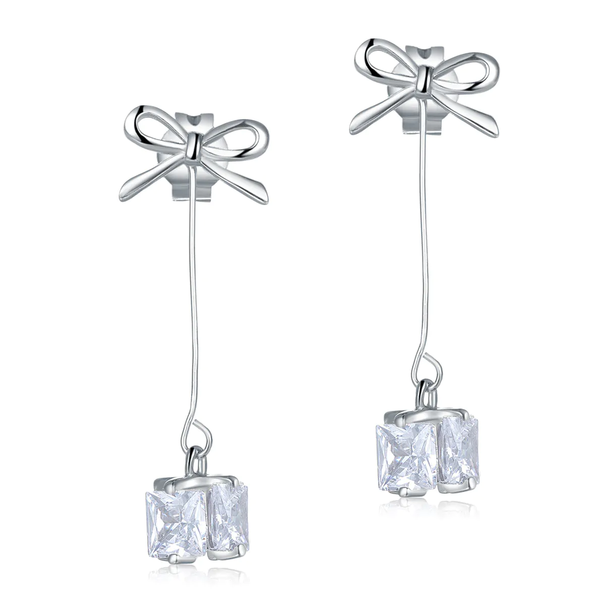 Silver Bowknot Earrings Dangle Drop