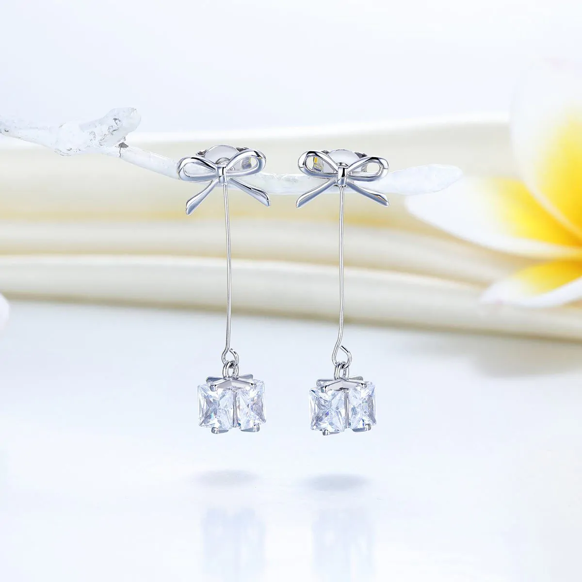 Silver Bowknot Earrings Dangle Drop - Image 3