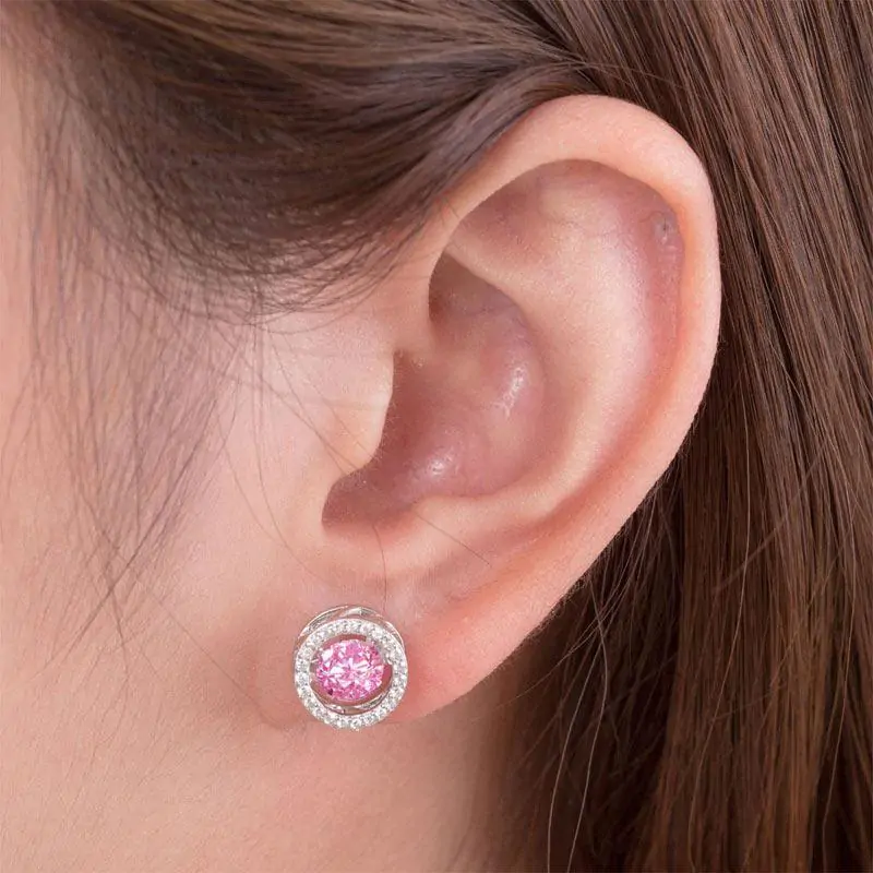Dancing Pink Stone Stud Earrings - Image 3