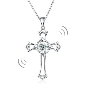 Dancing Stone Heart Cross Pendant Necklace