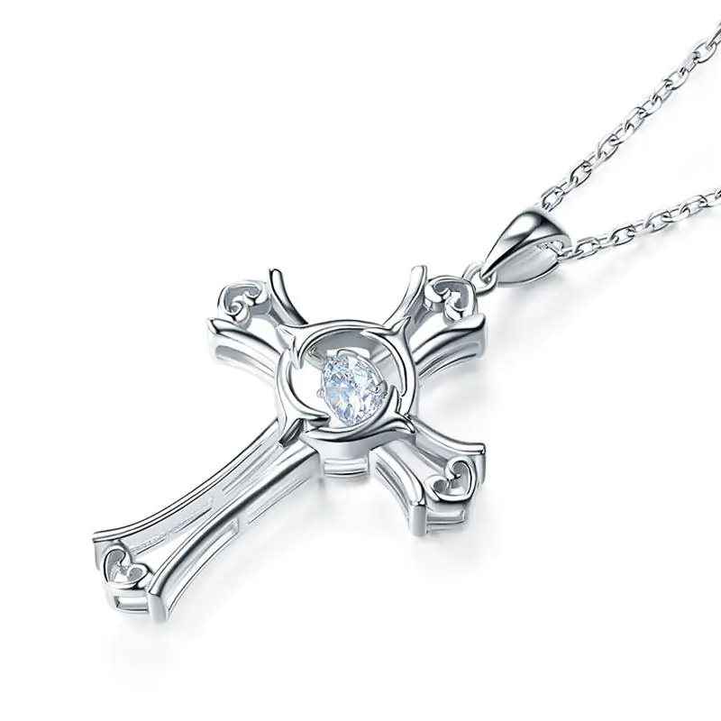 Dancing Stone Heart Cross Pendant Necklace - Image 2
