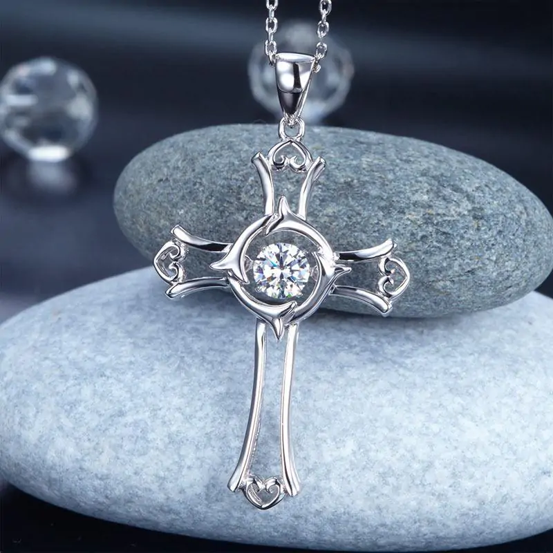 Dancing Stone Heart Cross Pendant Necklace - Image 4
