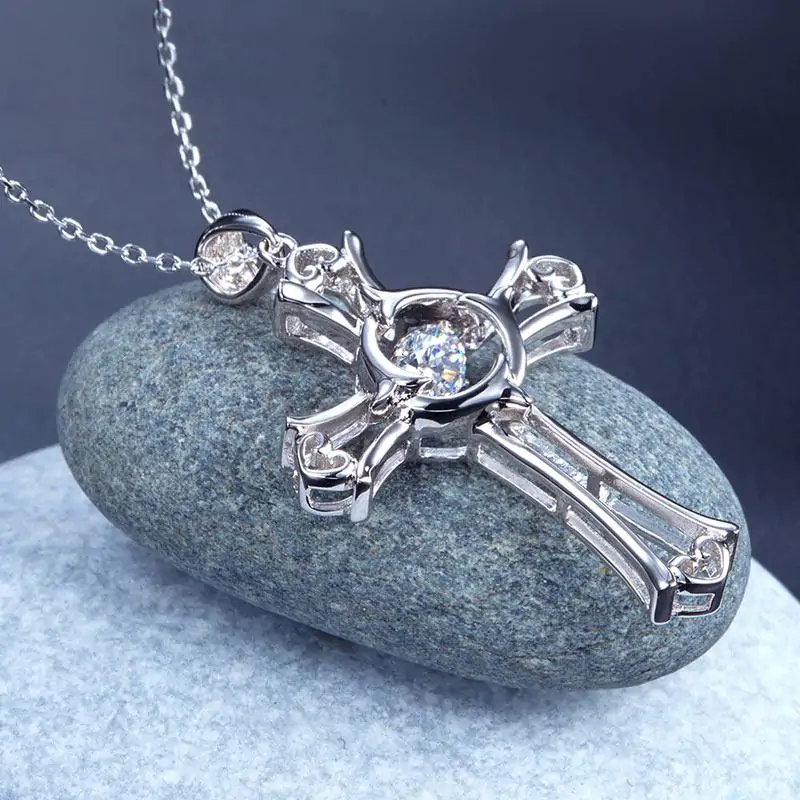 Dancing Stone Heart Cross Pendant Necklace - Image 5