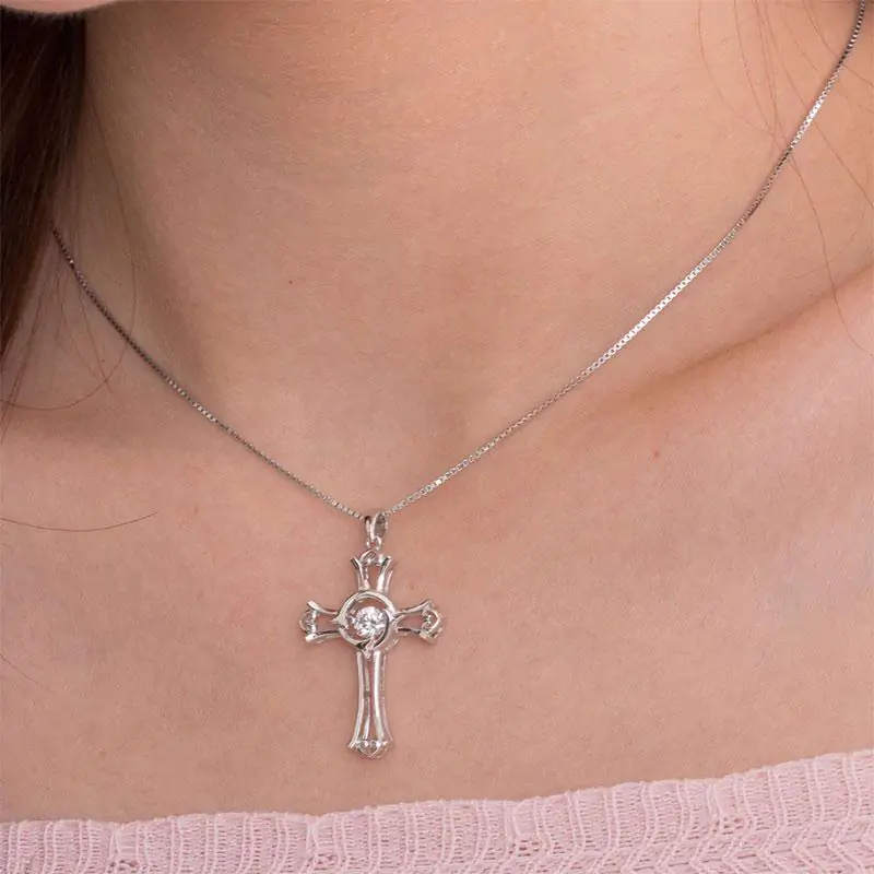 Dancing Stone Heart Cross Pendant Necklace - Image 3