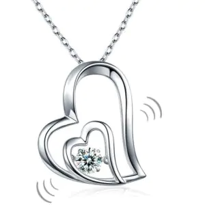 Dancing Stone Double Heart Pendant Necklace