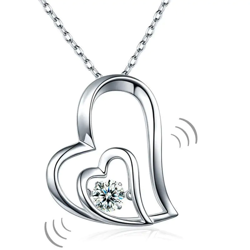 Dancing Stone Double Heart Pendant Necklace