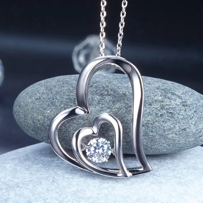 Dancing Stone Double Heart Pendant Necklace - Image 4