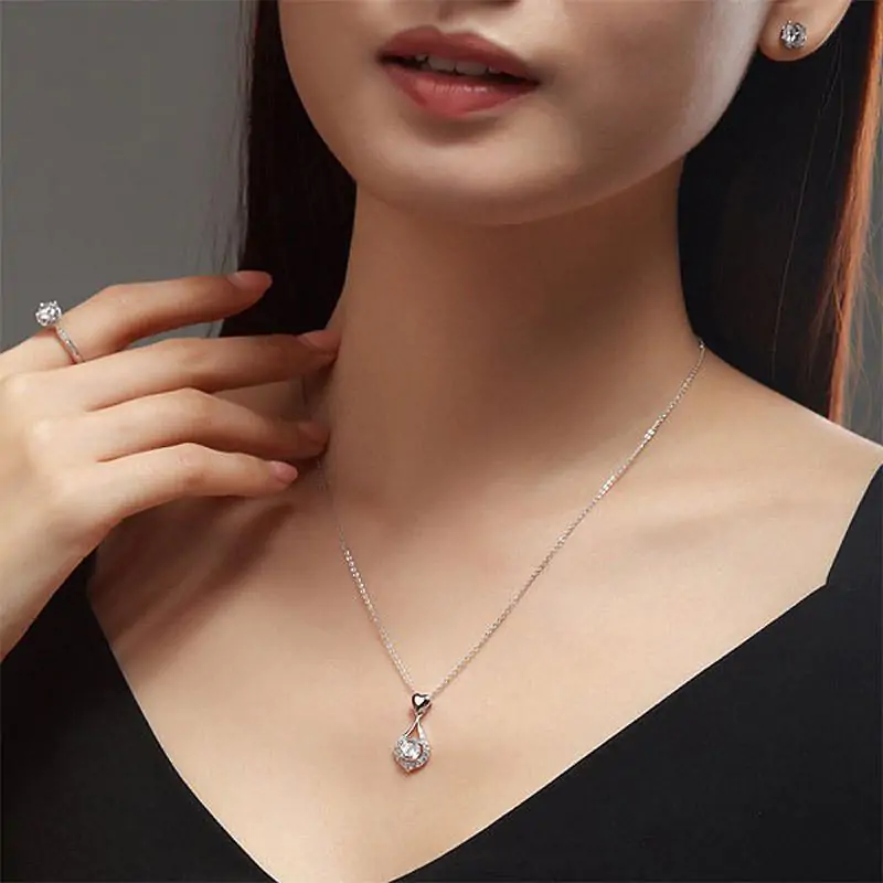 Dancing Stone Swarovski Zirconia Heart Tear Drop Pendant Necklace - Image 2