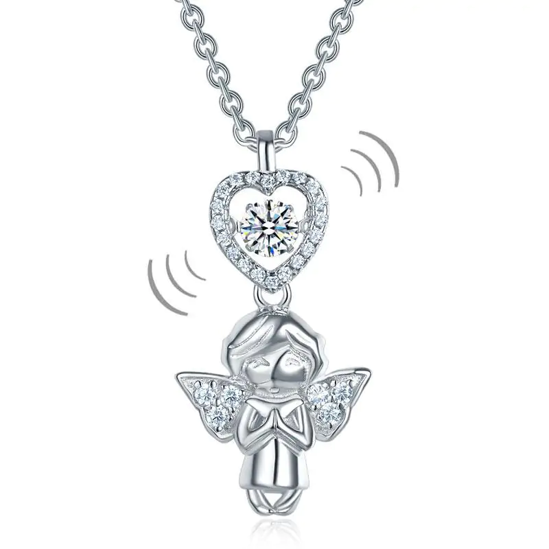 Kids Angel Heart Dancing Stone Pendant Necklace