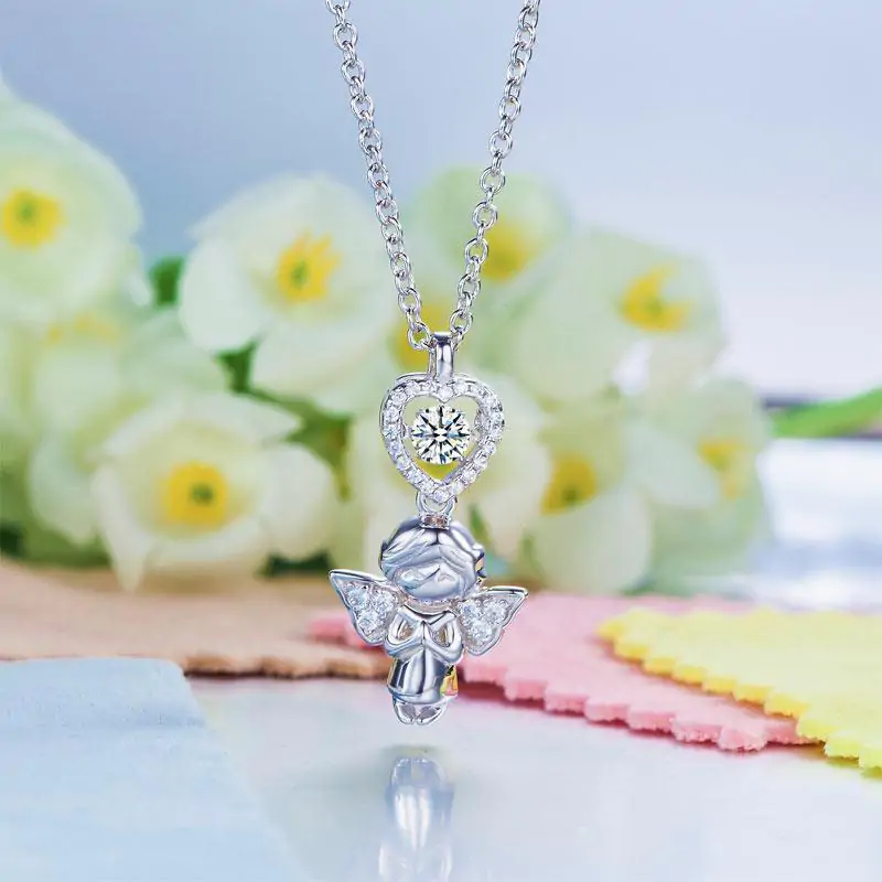 Kids Angel Heart Dancing Stone Pendant Necklace - Image 3