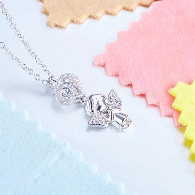 Kids Angel Heart Dancing Stone Pendant Necklace - Image 4