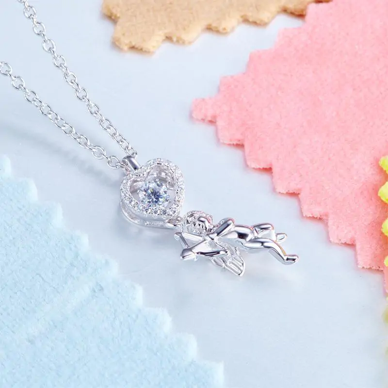 Love Angel Heart Dancing Stone Kids Girl Pendant Necklace - Image 5
