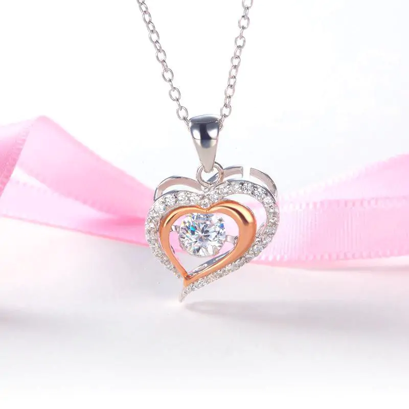 Double Heart Dancing Stone Pendant Necklace - Image 5