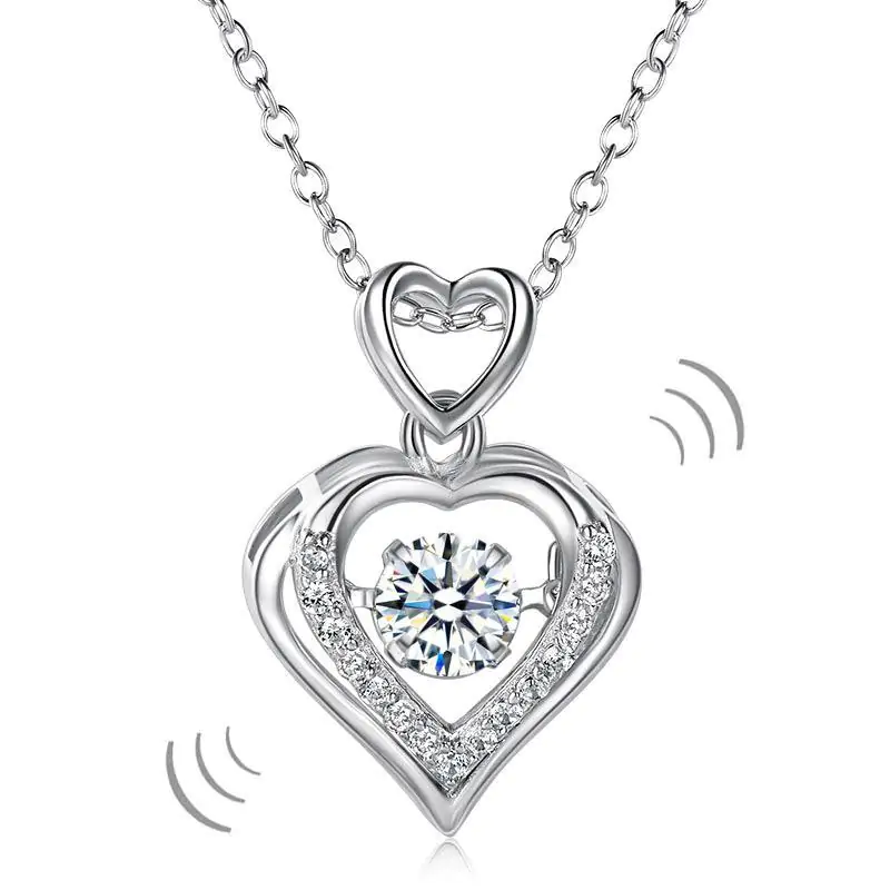 Double Heart Dancing Stone Pendant Necklace
