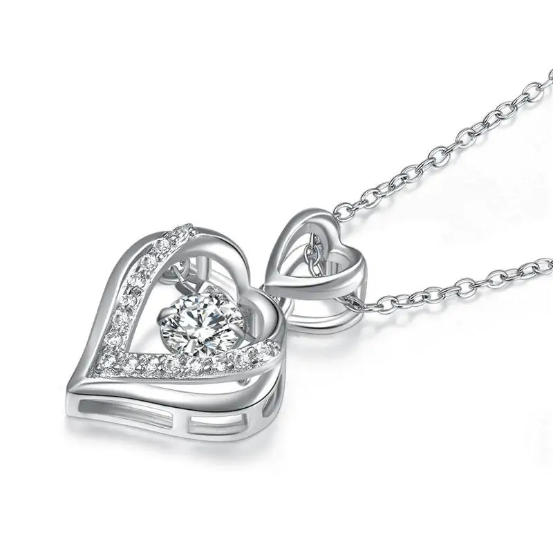 Double Heart Dancing Stone Pendant Necklace - Image 4