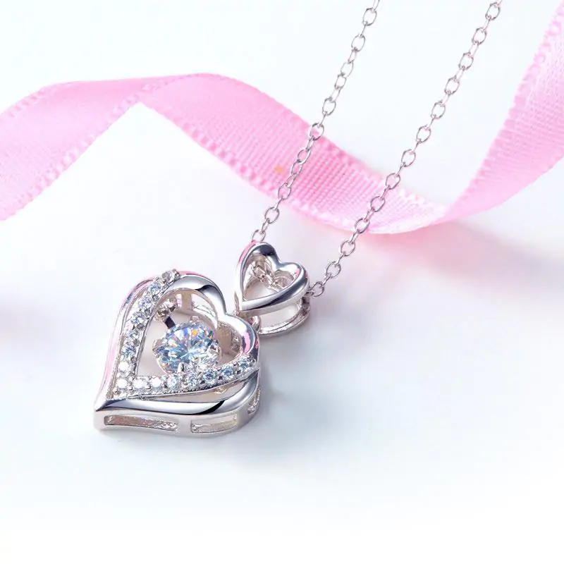Double Heart Dancing Stone Pendant Necklace - Image 3