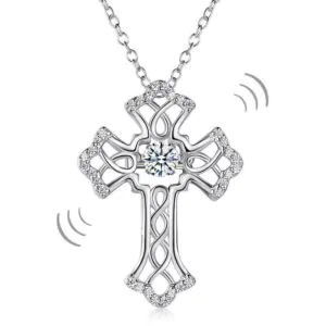 Vintage Style Cross Dancing Stone Pendant Necklace