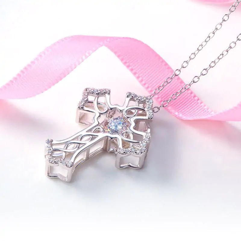 Vintage Style Cross Dancing Stone Pendant Necklace - Image 3