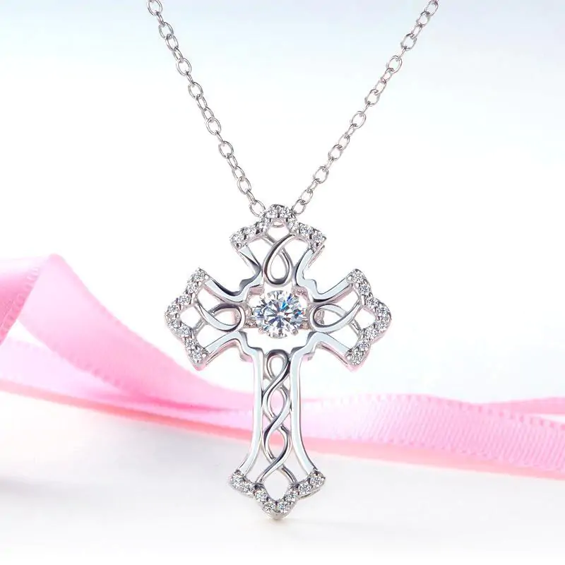 Vintage Style Cross Dancing Stone Pendant Necklace - Image 5