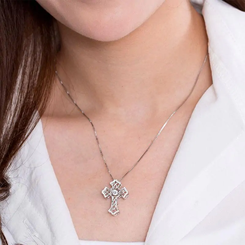 Vintage Style Cross Dancing Stone Pendant Necklace - Image 2