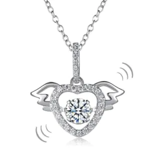 Heart Angel Wing Dancing Stone Pendant Necklace