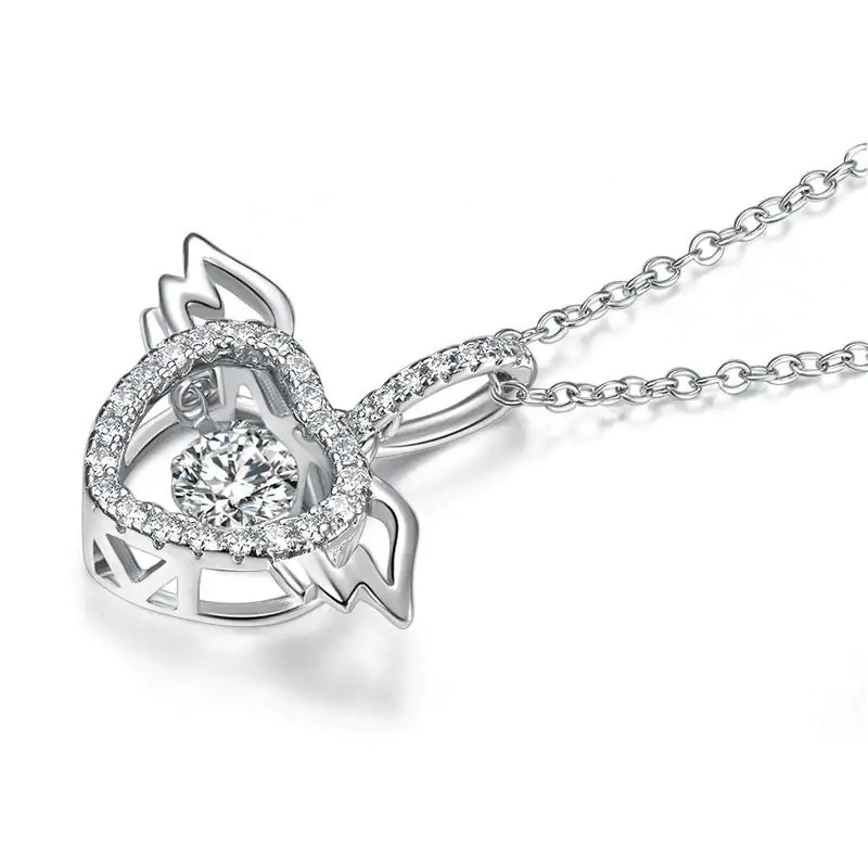 Heart Angel Wing Dancing Stone Pendant Necklace - Image 2