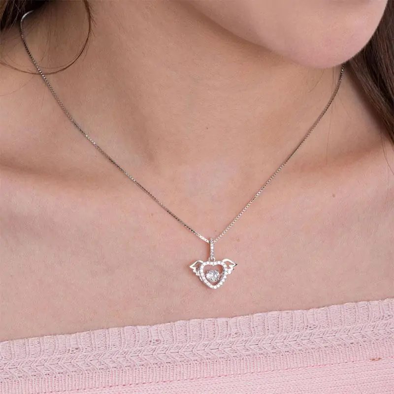 Heart Angel Wing Dancing Stone Pendant Necklace - Image 5