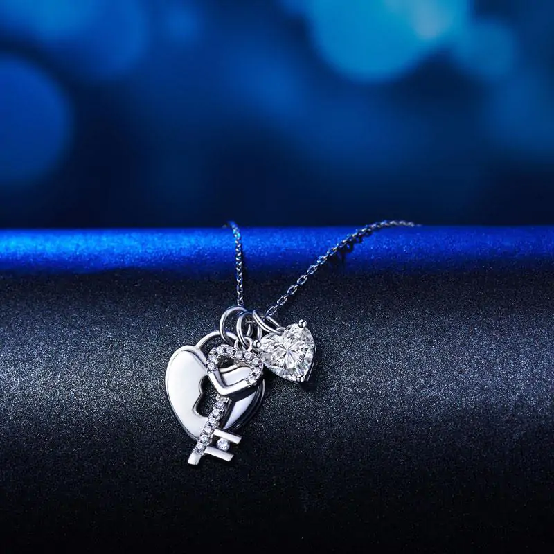 Love Heart Lock Key Pendant Necklace - Image 3