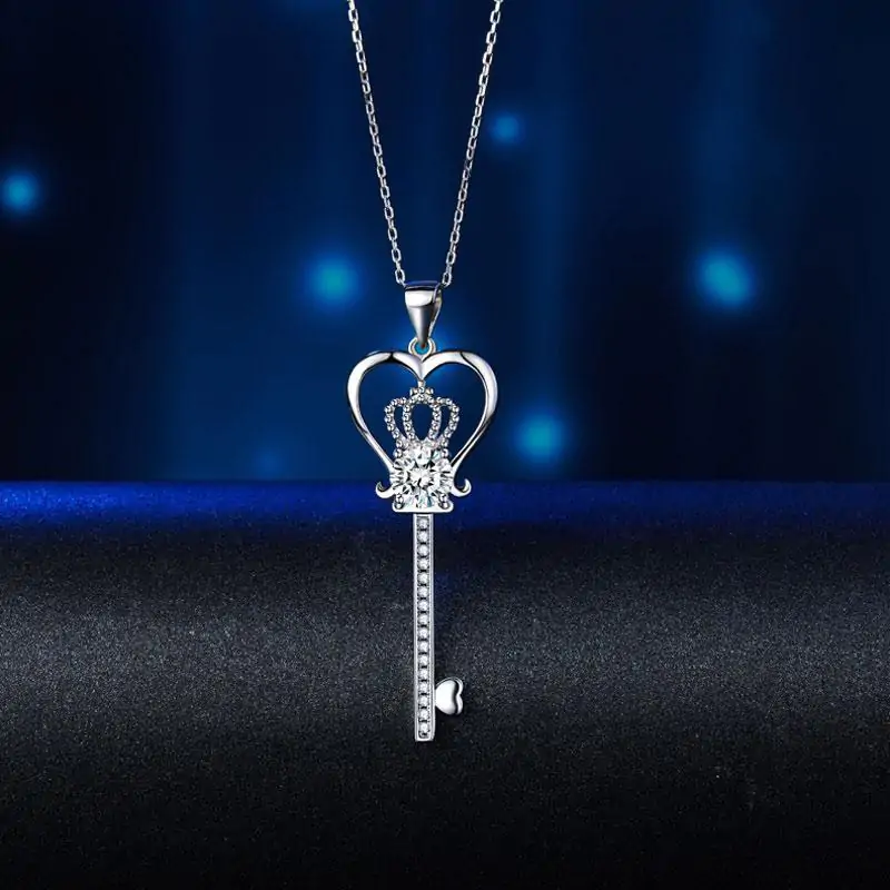 Love Heart Crown Key 925 Sterling Silver Pendant Necklace - Image 3