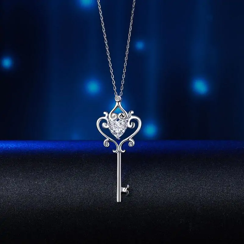Love Heart Key 925 Sterling Silver Pendant Necklace Vintage Style - Image 2