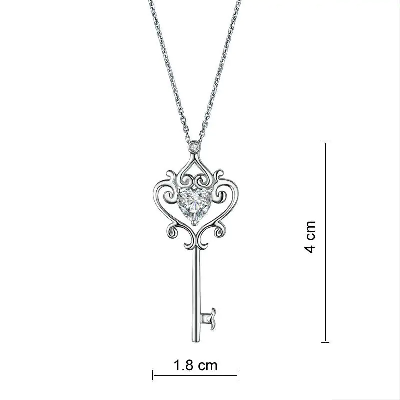 Love Heart Key 925 Sterling Silver Pendant Necklace Vintage Style - Image 3