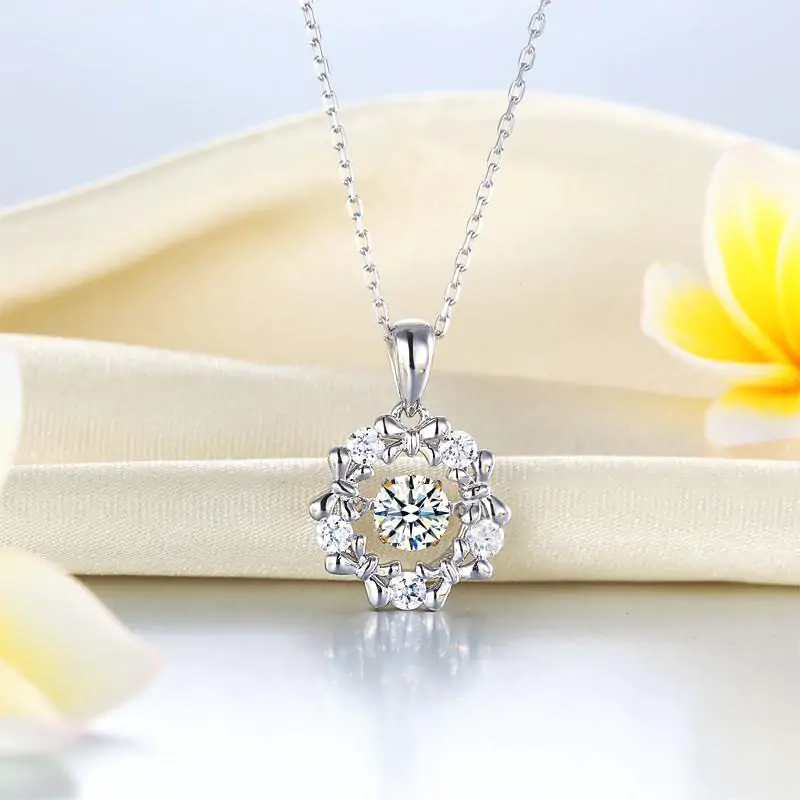 Dancing Stone Pendant Necklace Ribbon Flower - Image 4
